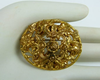 3 Victorian Brass Brooches | 3 Brass Victorian Pins | Repoussé | Etched | C Clasp