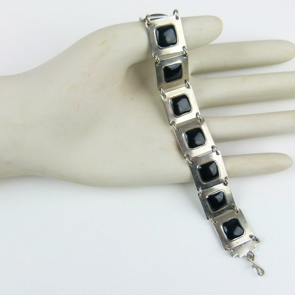 Aluminum Square Link Bracelet | Modern | Black Stones