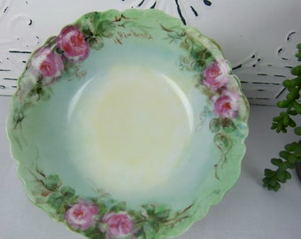 Hand Painted Austrian O & E. G Royal Bowls | Scalloped Edges | Pink Roses | One Bowl Signed by Artist