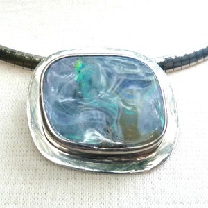 Natural Australian Boulder Opal and Sterling Silver Pendant | Custom Design | Contemporary Style