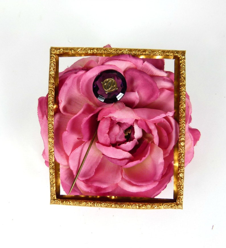 Antique Art Deco ... Victorian ... Art Nouveau ... Brass Lapel or Hat Pin Amethyst Synthetic image 4