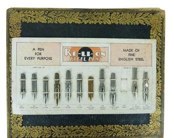 Vintage Steel Pen Nibs on Original Retail Card | Different Tip Designs | Re-LI-On Steel Pens