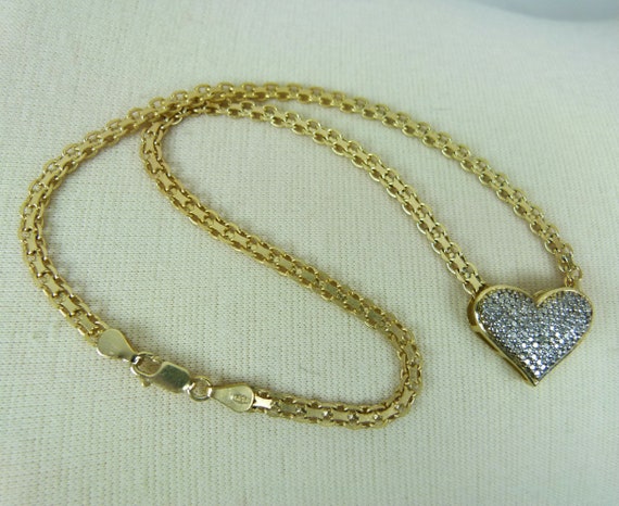 Heart Necklace Gold Tone | Pave Heart Choker Neck… - image 3