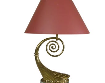 1980s Chapman Art Nouveau Brass Table Lamp on Lucite Base | Original Shade | Dated 1987