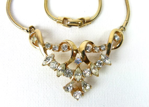 LEDO Rhinestone Gold Tone Necklace | Retro | Vint… - image 1