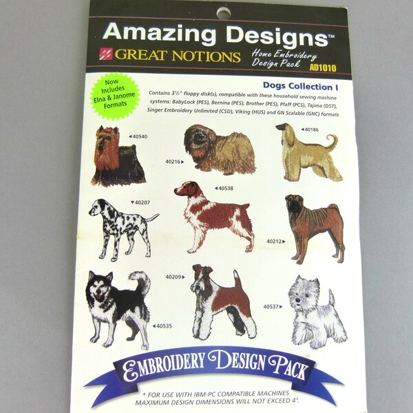 Amazing Designs Dogs - Great Notions Home Embroidery Design Pack - Dogs Collection 1 - AD1010, Machine Embroidery - Brother Babylock