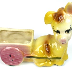 50s Donkey and Cart Ceramic Planter - Burro Planter - Hand-Painted