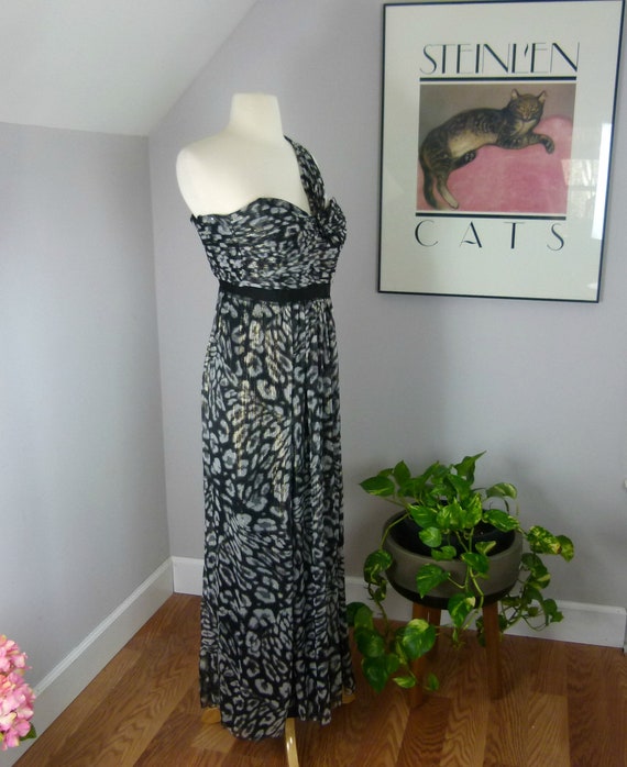 BCBG One Shoulder Maxi Dress Silk Abstract Print … - image 10