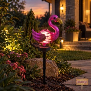 Solcellsdriven trädgårdslampa med flamingomotiv, rosa gårdsdekor, LED-vägbelysning för utomhusbruk