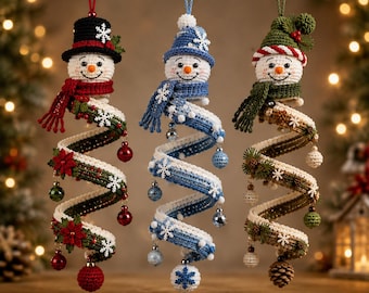 Crochet Snowman Ornament Pattern, Christmas Crochet PDF, Spiral Holiday Decoration