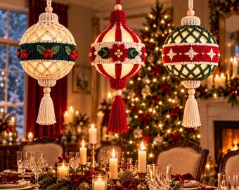 Crochet Christmas Bauble Pattern PDF, Set of 3 Light Up Ornaments, LED Christmas Decorations, Holly Poinsettia Snowflake