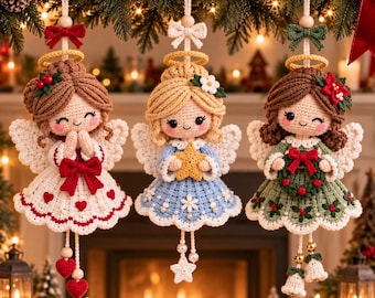 Crochet Angel Ornament Pattern PDF, Christmas Angel Amigurumi, Hanging Angel Decoration, Holiday Crochet Pattern, Christmas Tree Ornament