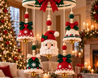 Christmas Crochet Bell Mobile Pattern PDF, Santa Claus Hanging Decoration, Christmas Bells Crochet Pattern, Festive Holiday Home Decor DIY