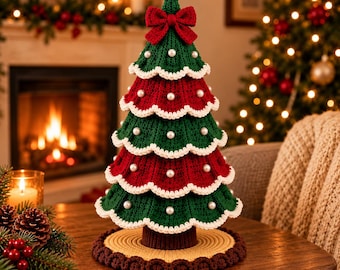 Crochet Christmas Tree Pattern PDF, Pearl Trimmed Holiday Tree, Christmas Crochet Decor Pattern, Festive Tabletop Tree