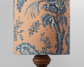 Abat-jour tambour Blue Willow, fait main, toile japonaise, décor chinoiserie, style campagne anglaise