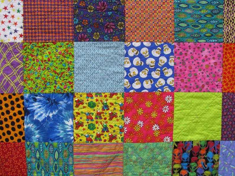 Colorful Rag Quilt Bright Quilted Over Sized Frayed Patchwork Etsy