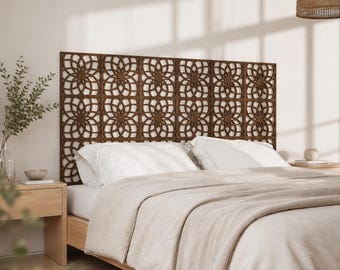Cabecero de madera, cabecero mandala, cabecero queen, cabecero de pared king, paneles de cabecero, arte de pared sobre la cama, cabecero bohemio