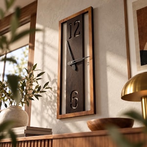 Reloj de pared moderno, reloj de pared de madera, reloj rectangular, reloj de pared oblongo, reloj minimalista, reloj de sala de estar, reloj de pared de oficina