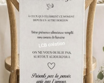 Drap de chaise hommage personnalisée. Place réservée êtres chers disparus