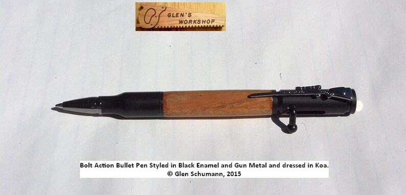Bolt Action Bullet Pen Handmade Parker Pen Black Enamel Gun Metal Koa image 1