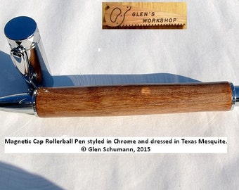 Rollerball Magnetic Pen Handmade Chrome Texas Mesquite