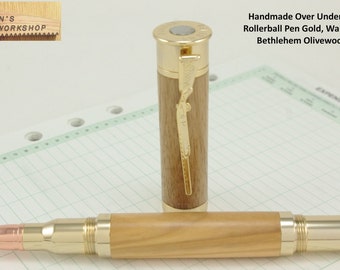 Bullet Pen Handmade Gold, Walnut, Bethlehem Olivewood.