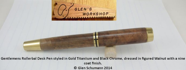 Rollerball Desk Pen Handmade Gold Titanium Luxury Pen Figured Walnut Gel Pen image 3