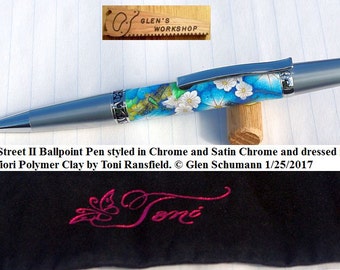 Ballpoint Pen Executive Pen Handmade Wall Street Sierra Satin Chrome Polymer Clay by Toni Ransfield