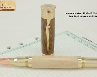 Over Under Bullet Pen Handcrafted in Gold, Walnut & Maple