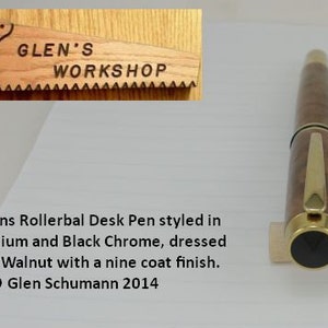 Rollerball Desk Pen Handmade Gold Titanium Luxury Pen Figured Walnut Gel Pen image 5