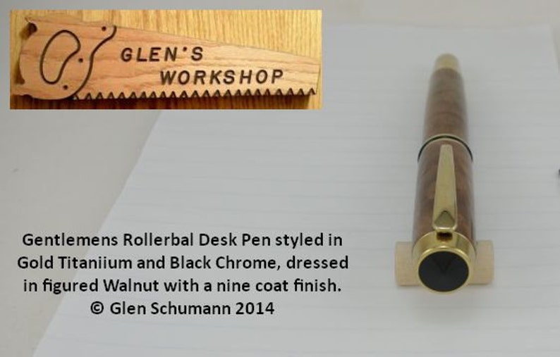 Rollerball Desk Pen Handmade Gold Titanium Luxury Pen Figured Walnut Gel Pen image 5