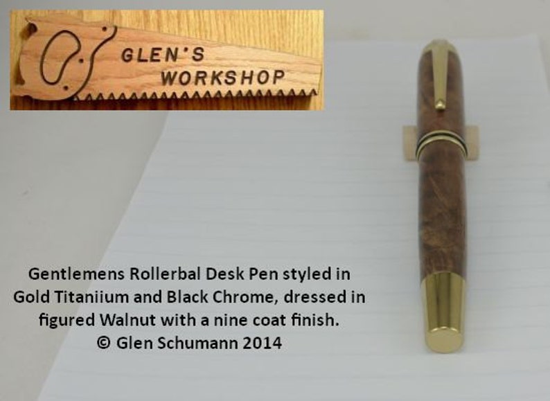 Rollerball Desk Pen Handmade Gold Titanium Luxury Pen Figured Walnut Gel Pen image 4