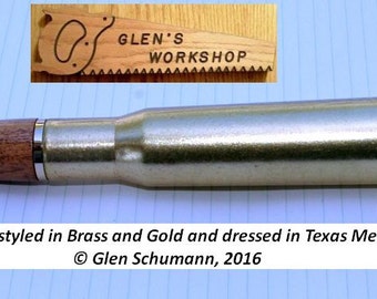 50 cal Bullet Pen brass, Gold Texas Mesquite Desk Pen