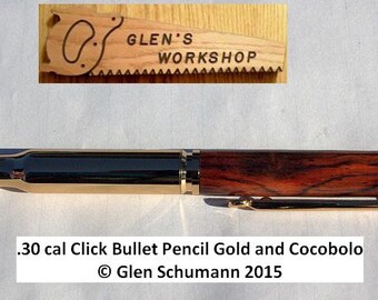 Bullet Pencil Handmade replica 30 cal Gold and Cocobolo