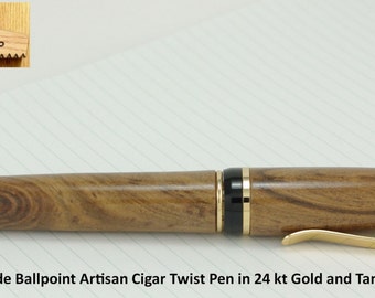 Ballpoint Pen Collector Pen Handmade Cigar Pen Twist Pen in Gold & Tamboti Parker Pen