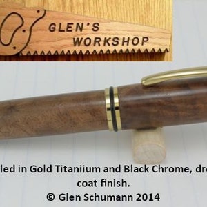 Rollerball Desk Pen Handmade Gold Titanium Luxury Pen Figured Walnut Gel Pen image 2