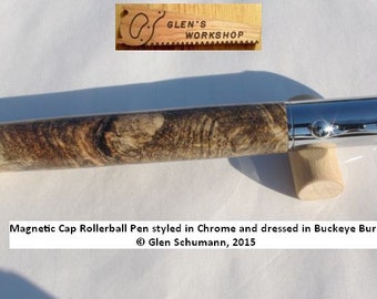 Zen Rollerball Pen Chrome, Handmade Buckeye Burl