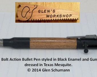 Bolt Action 30 cal Bullet Pen Black Enamel Gun Metal TX Mesquite Handmade Parker Pen