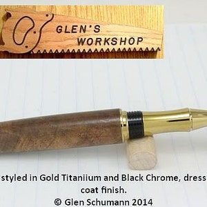 Rollerball Desk Pen Handmade Gold Titanium Luxury Pen Figured Walnut Gel Pen image 1