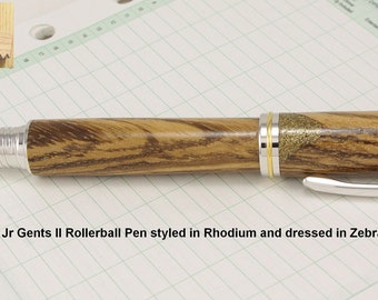 Rollerball Pen Handcrafted in Rhodium, Zebrawood
