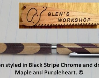 Stylus Pen Handmade Ballpoint Pen Touch Pad Stylus Black Stripe Chrome Maple Purpleheart