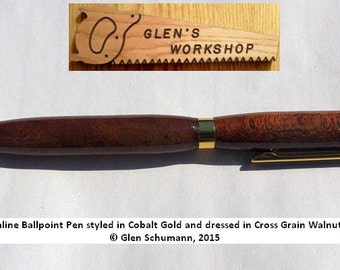 Ballpoint Pen Handmade Twist Pen Cobalt Gold, Cross Grain Walnut Cross Pen