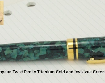 Ballpoint Pen handmade European Pen in Titanium Gold and green acrylic Cross Pen