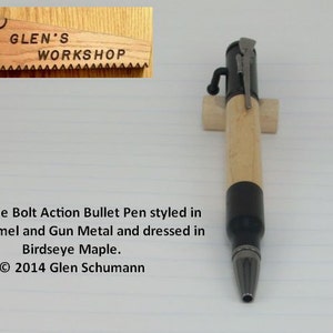 Bolt Action Bullet Pen 30 cal Parker Pen Blk Enamel Gun Metal Birdseye Maple Handmade Pen image 4