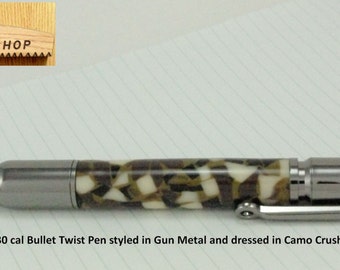 Bullet Pen 30 cal Twist Pen Gun Metal and Camo Crush Pen