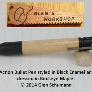 Bolt Action Bullet Pen 30 cal Parker Pen Blk Enamel Gun Metal Birdseye Maple Handmade Pen image 3
