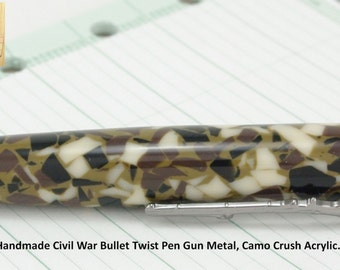 Civil War Bullet Pen Handmade in Gun Metal and Camo Crush