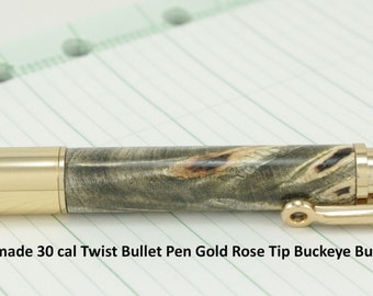 Twist Pen 30 cal Bullet Pen Gold Parker Pen Handmade Buckeye Burl Gel Pen