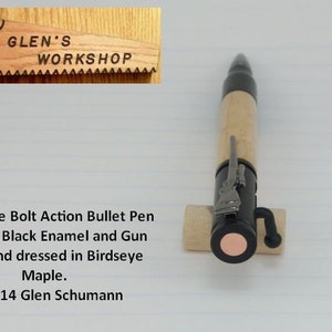 Bolt Action Bullet Pen 30 cal Parker Pen Blk Enamel Gun Metal Birdseye Maple Handmade Pen image 5
