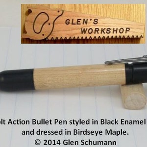 Bolt Action Bullet Pen 30 cal Parker Pen Blk Enamel Gun Metal Birdseye Maple Handmade Pen image 2